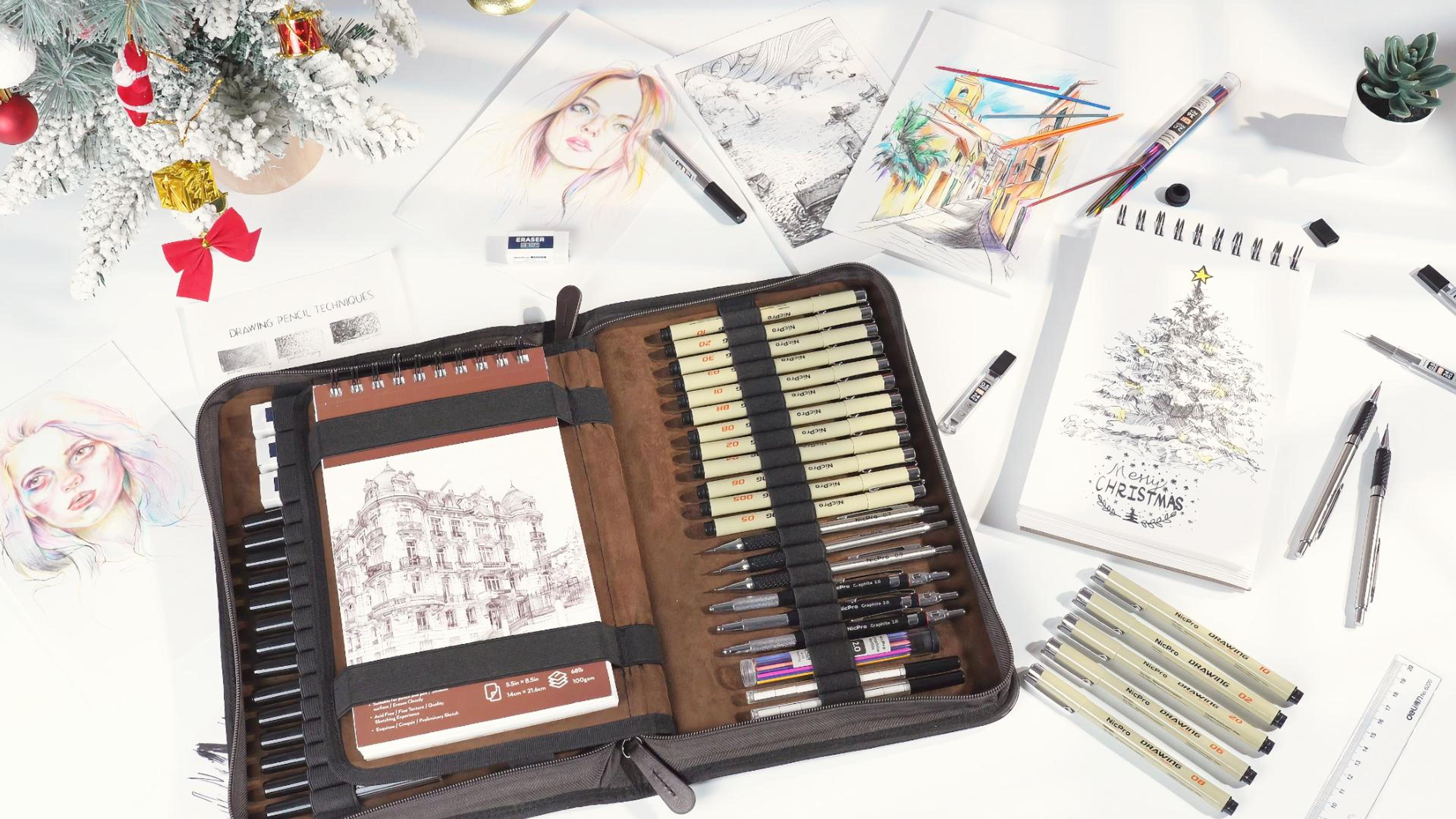 Amazon.com : Nicpro 58 PCS Art Drawing Supplies Kit in Leather